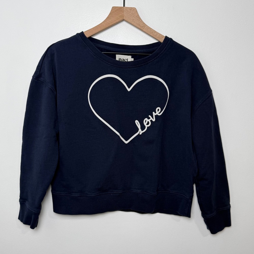 Pact Sweatshirt Womens Medium‎ Navy Blue Heart Love Organic Cotton Pullover